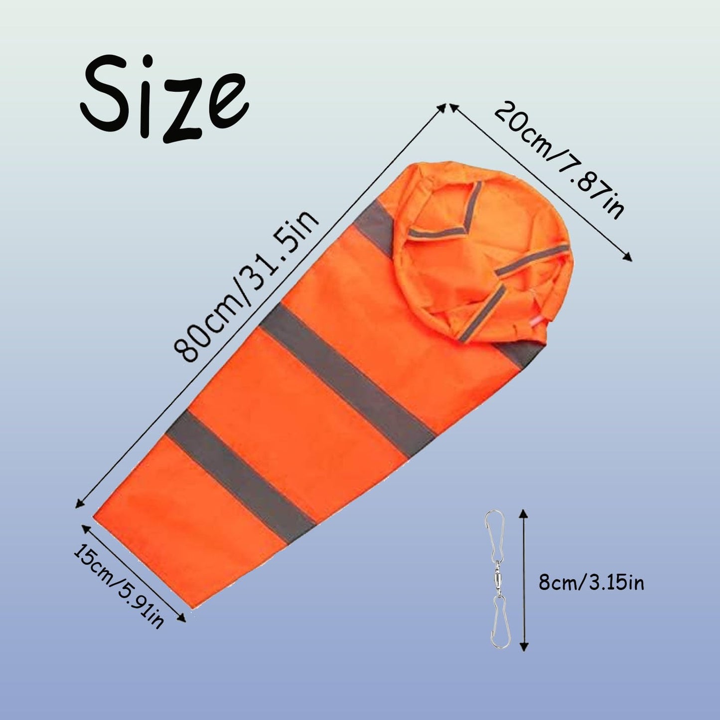 AEIMIAIDE 3PCS Windsock Wind Measurement Sock, 30 Inch Orange Airport Windsock with Reflective Belt for Outdoors Airport Farm Park + 8PCS Dual Swivel Clips for Wind Direction Measurement