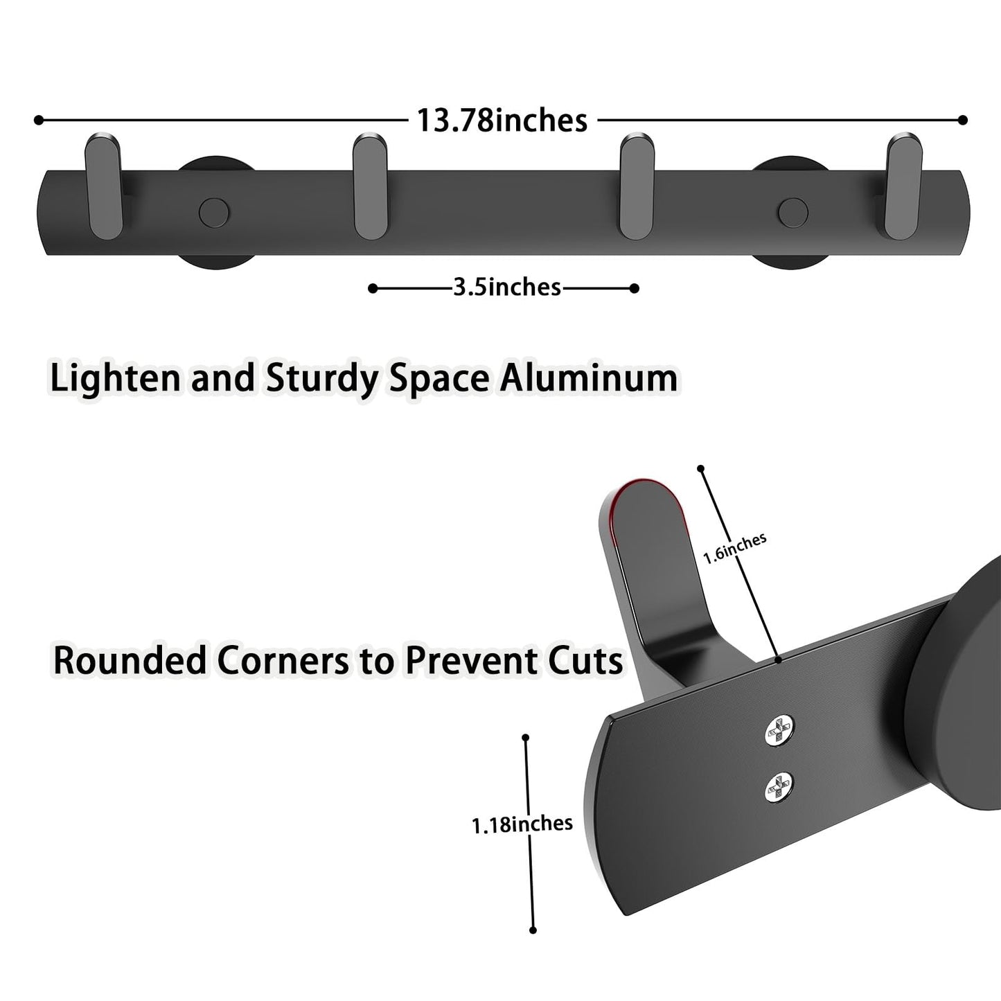 Sumlache Strong Magnetic Coat Hooks-4 Hooks Matte Black Magnetic Hanger Holder-Heavy Duty Magnetic Rack for Hanging Coat, Bag, Helmet, Backpack (4 Hooks)