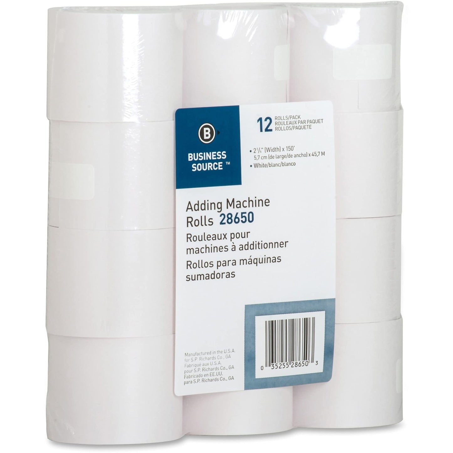 Business Source Receipt Paper 2.25 Inch x 150 Pack of 12 Rolls - White (28650)