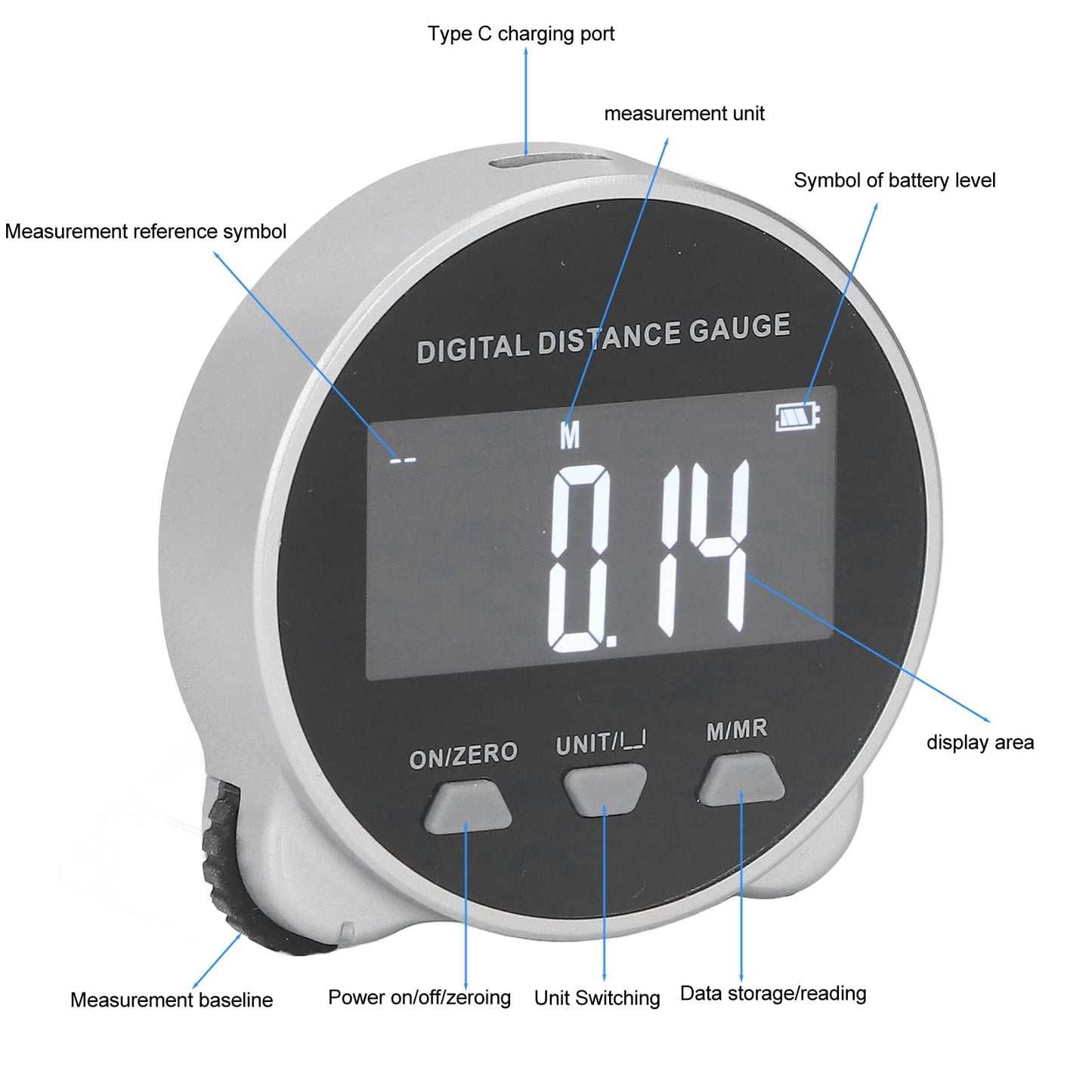 Digital Tape Measure Electronic Rolling Ruler 199.999m for Circular Curved Surfaces Measurement Tool LCD Display