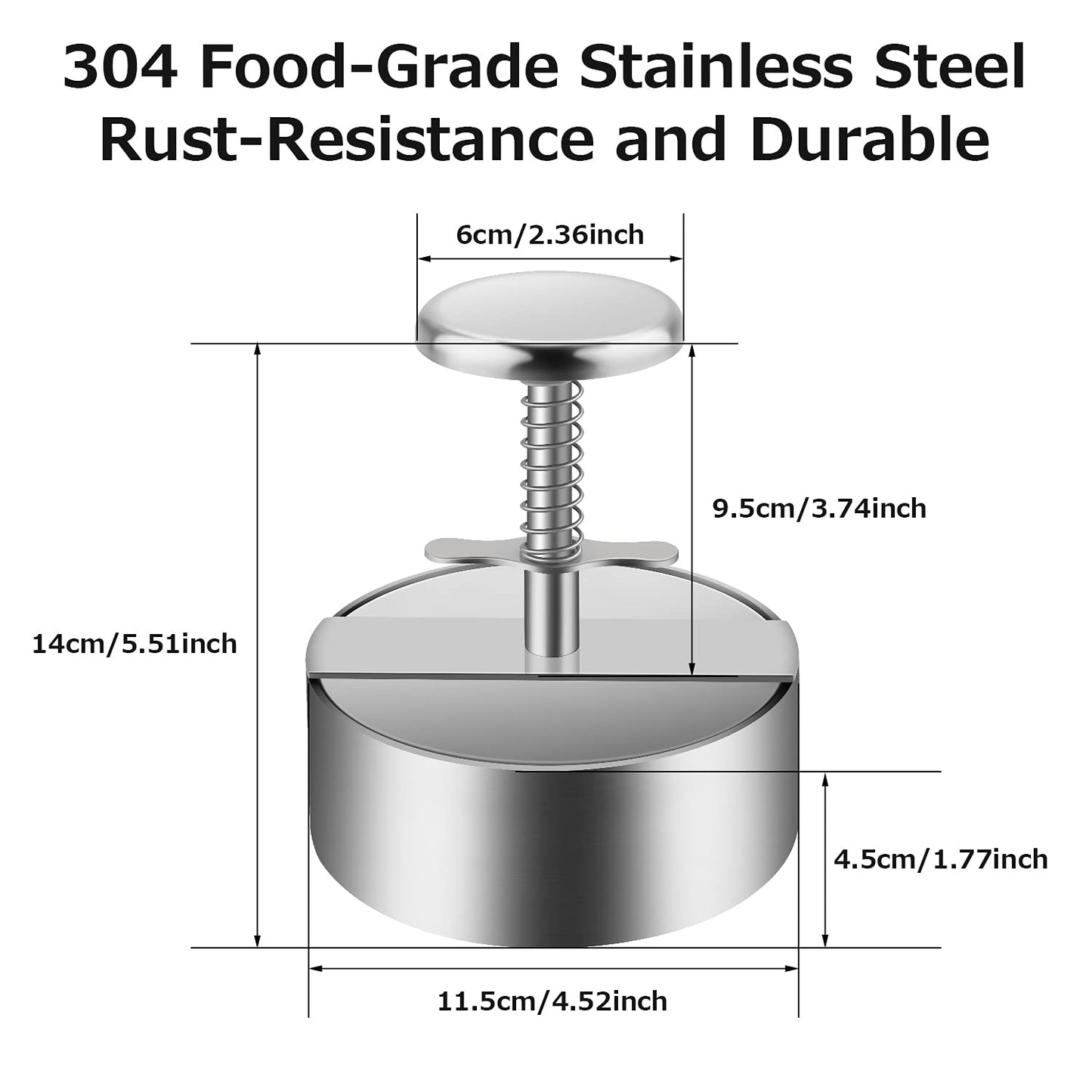 TIANTOU Burger Press, Stainless Steel Adjustable Hamburger Meat Press, Non Stick Patty Press are Suitable for Beef, Vegetables, Burgers and Cooking,BPA Free - Ideal for BBQ, Silver