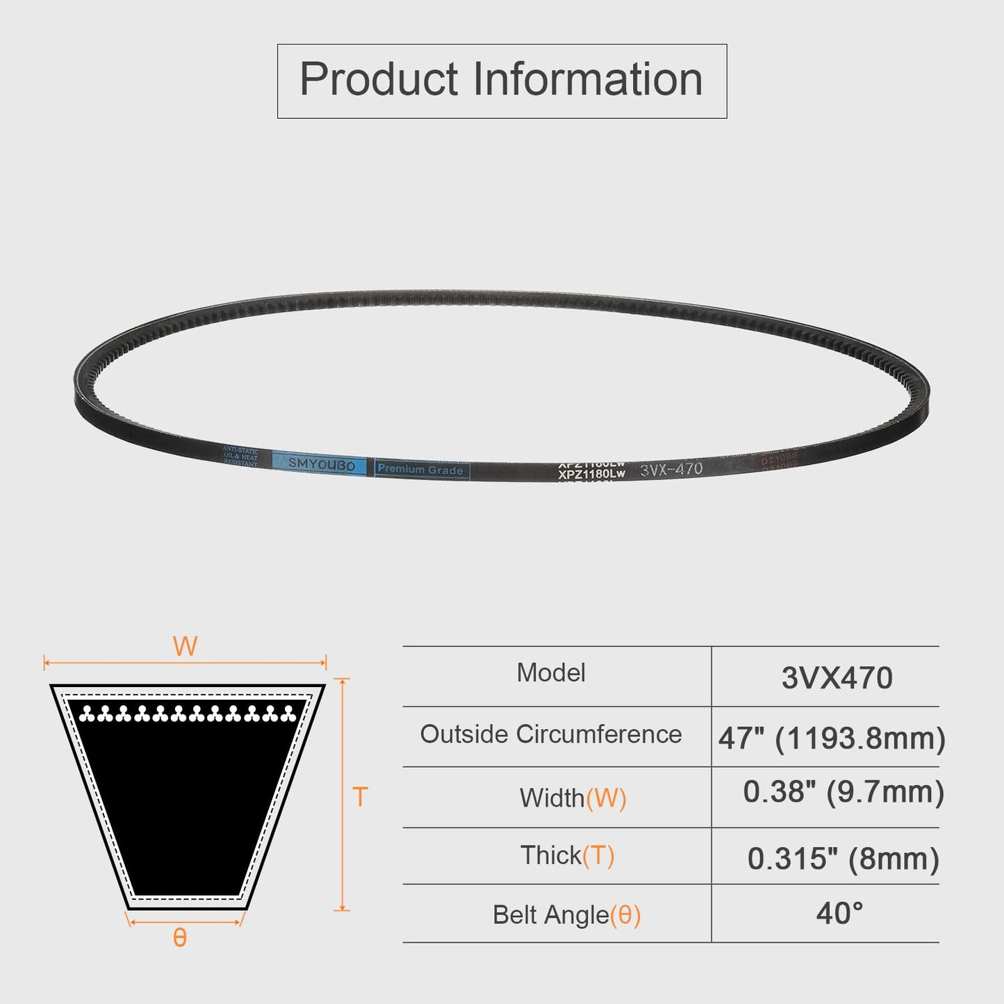 uxcell 2pcs 3VX470 Rubber V-Belt, Raw Edge Cogged Industrial V Belt 47" Length x 0.38" Width x 0.32" Thickness