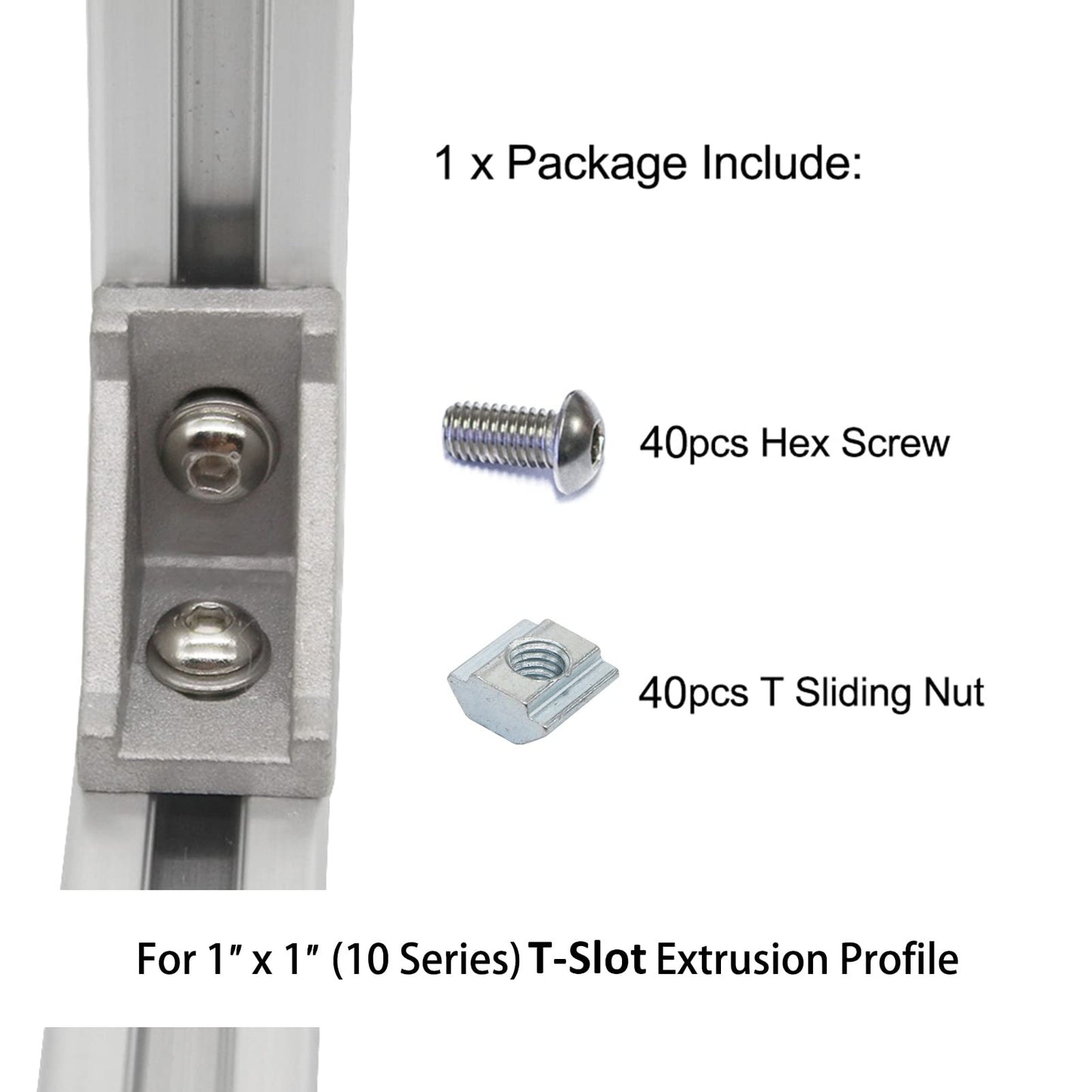 1" x 1" 1010 Series Aluminum Extrusion Profiles Fastener T-Solt Nuts and Bolts Set, 40pcs 1" x 1" T Nuts Hex Screw Bolt Used on 1 Inch x 1 Inch Extrusion Profiles Rail