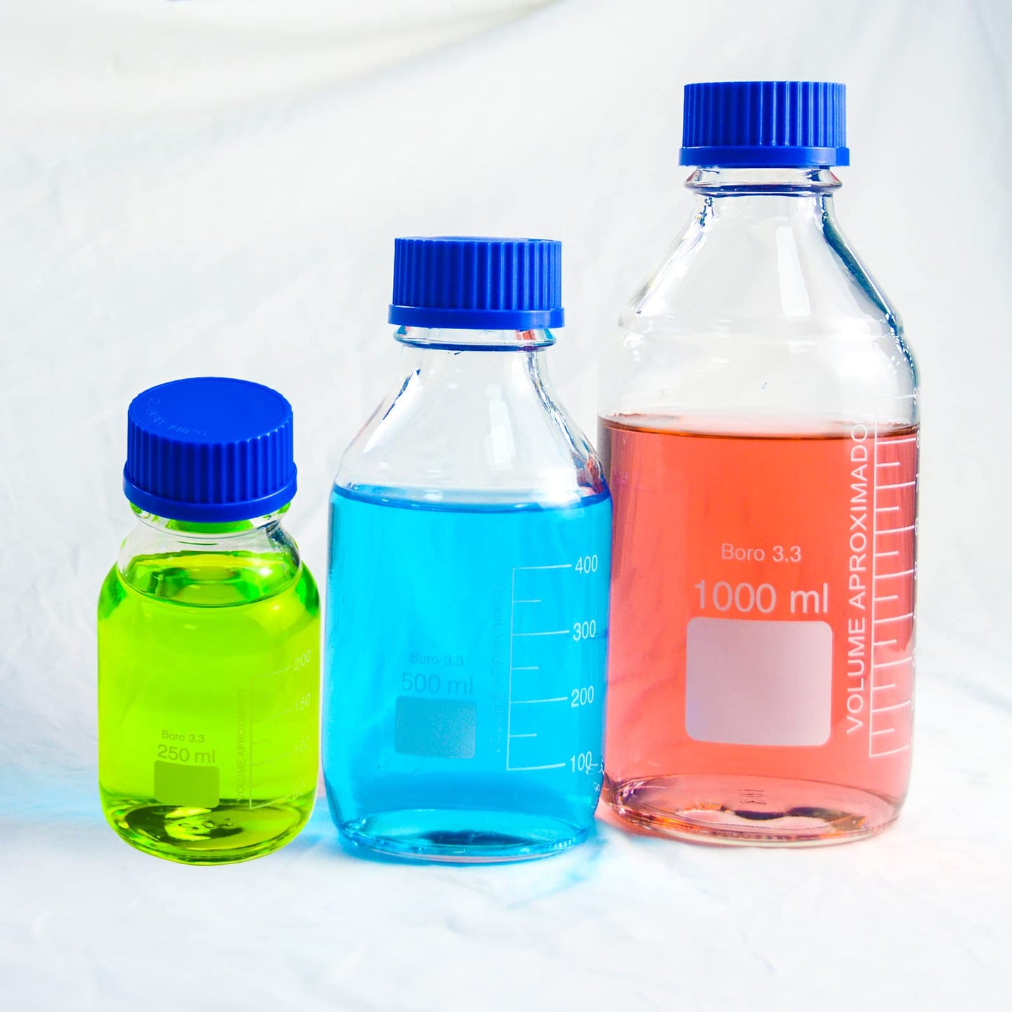SWONES Graduated Round Reagent Media - Round Media Storage Bottle - Storage Glass Bottles, with GL45 Screw Cap,Borosilicate 3.3 Glass (500ml, 2pcs)