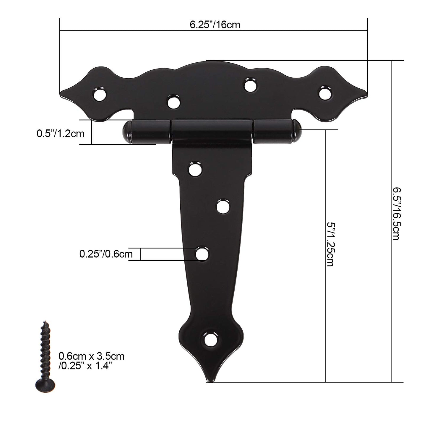 6 Pack Heavy Duty Gate Hinges - 5 Inch Barn Door Hinges Strap Hinges - Shed Door Outdoor Hinge Black T Hinge for Wood Fence