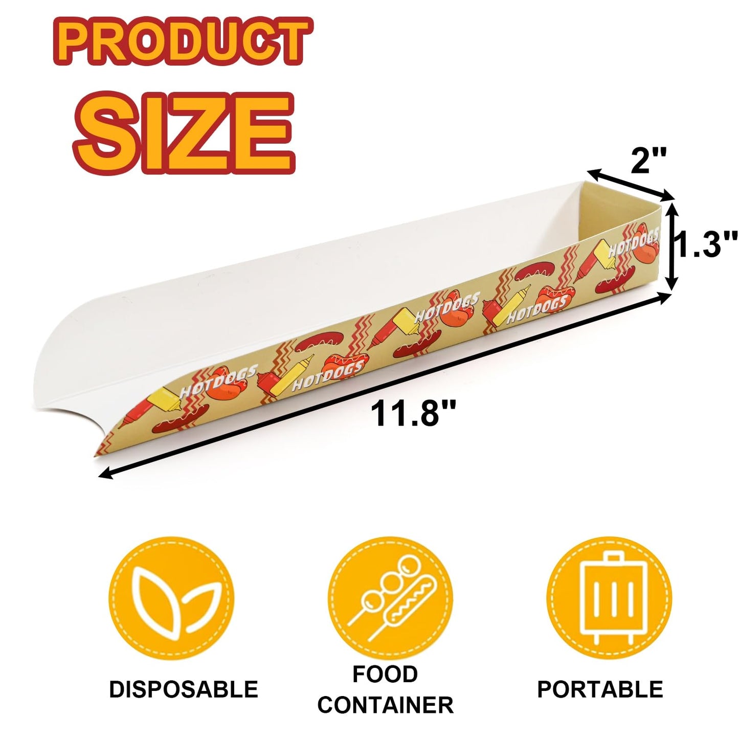 DEAYOU 300 Pack Greaseproof Paper Hot Dog Trays, 11.8" x 2" x 1.3" Open-Design Hot Dog Containers, Food Serving Tray, Disposable Hot Dog Holder Boats for Nachos, Tacos, Fries, BBQ, Festivals, Party