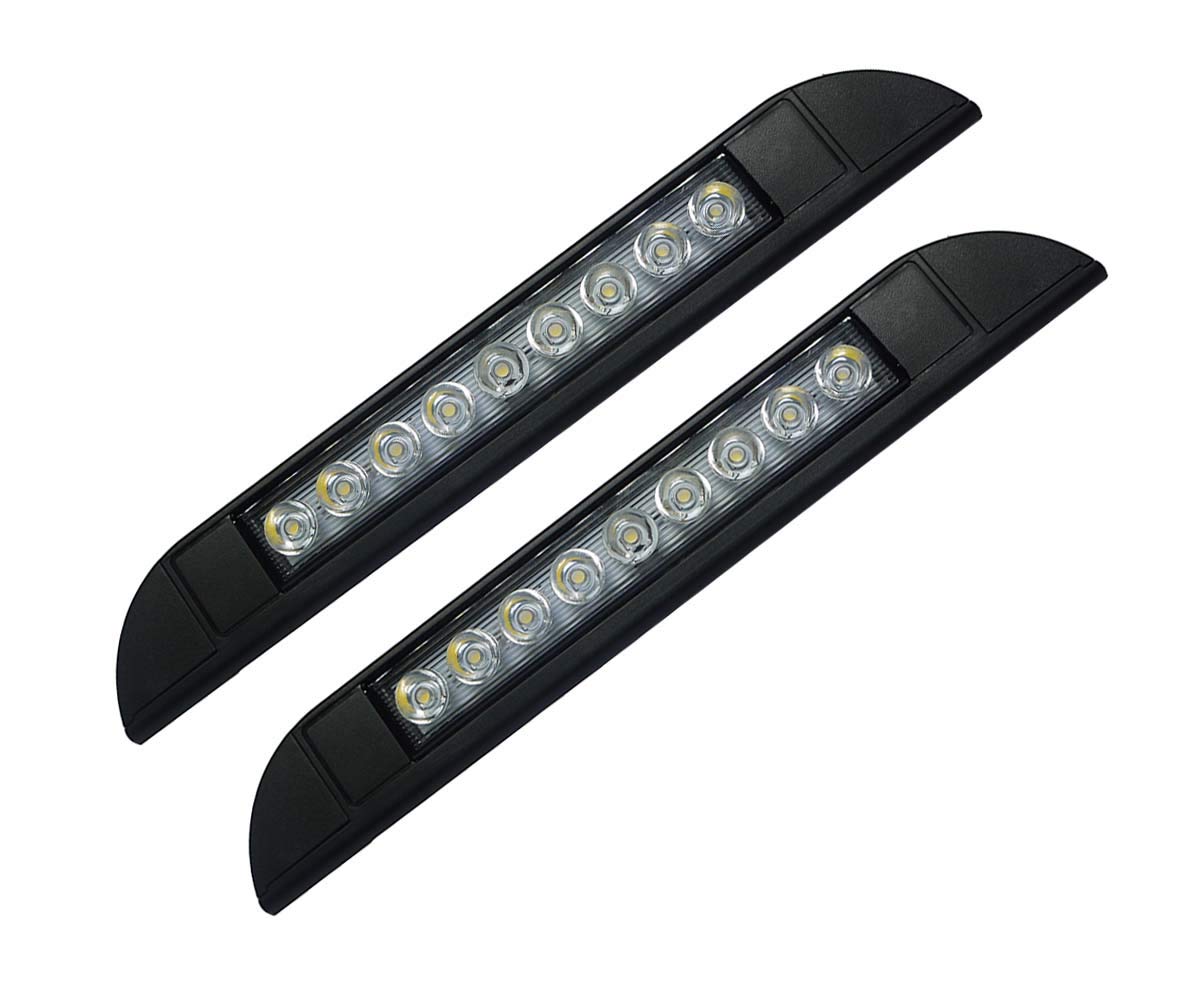 Raycharm 10" RV Camper LED Awning Porch Utility Light Fixture, 40° Down Angle Beam, 6000K Cool-White Super Bright, 12V/24V DC, High Light-Output Low Ampere Draw, Aluminum Housing Black Finish, 2-Pack
