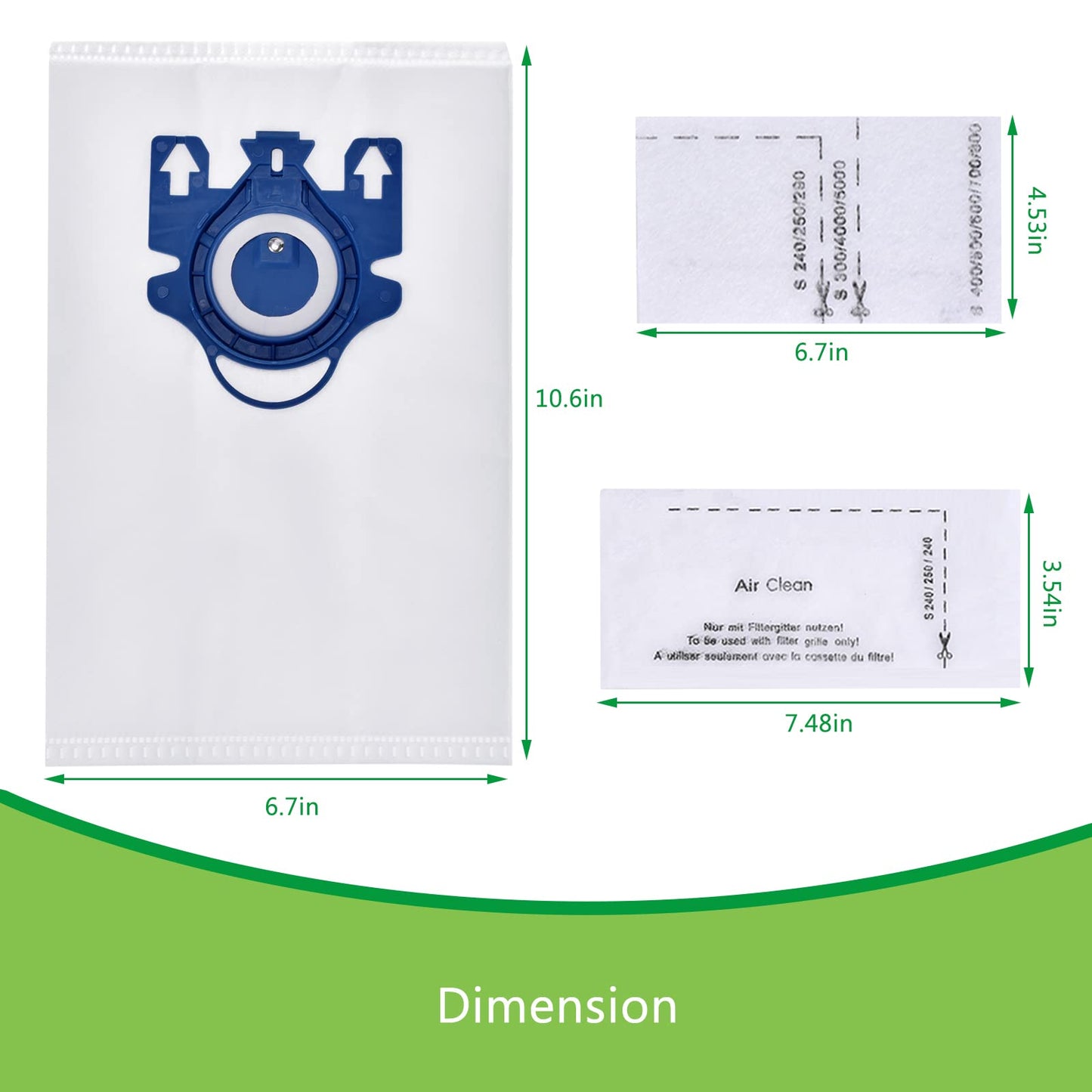 12 Pack Dust Bag Compatible with GN Classic C1 Complete C1 C2 C3 S227 S240 S270 S400 S2 S5 S8 Series Canisters Vacuum Cleaner,4 Motor Protection,4 AirClean Filters