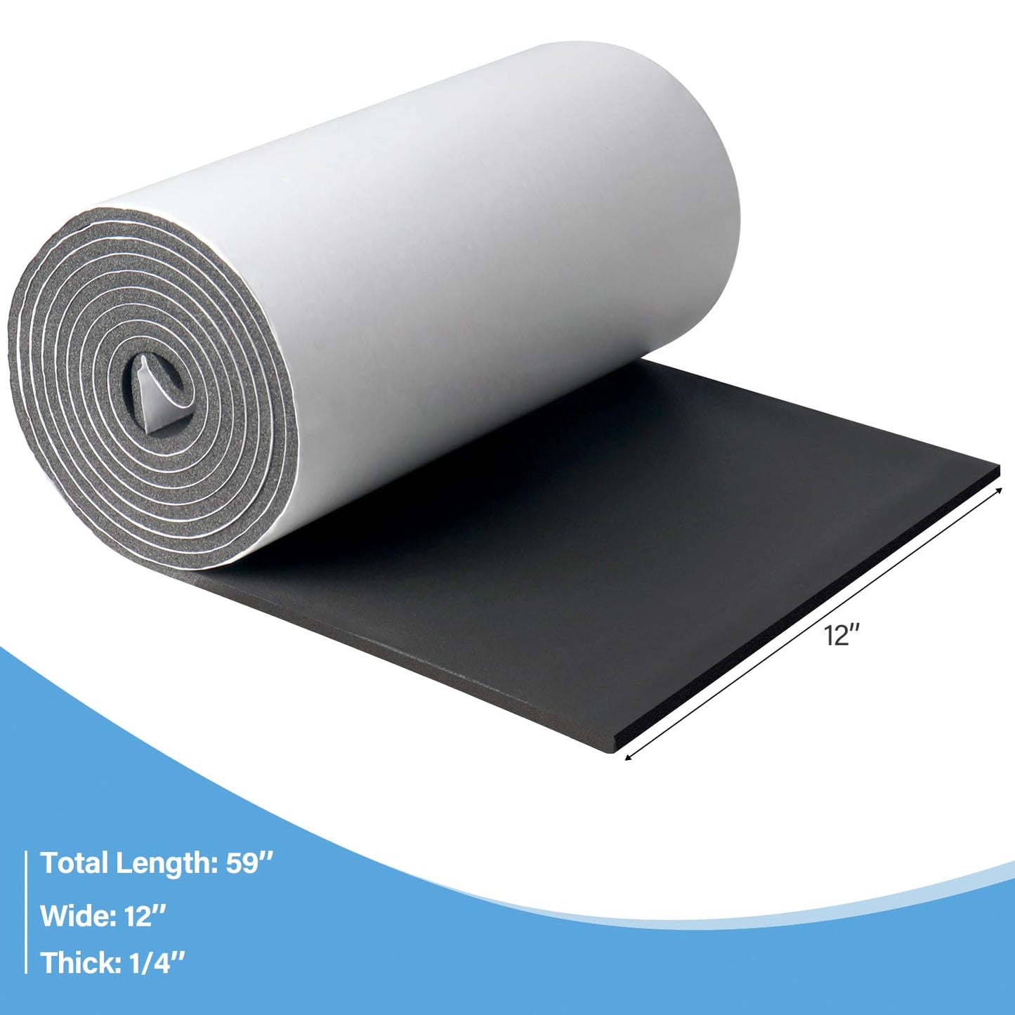 Storystore Neoprene Sponge Foam Rubber Sheet, 1/4" Thk X 12" W X 59" L Black Closed Cell Foam Roll with Self-Adhesive, Easy Cut DIY Gaskets Crafts Multi-Function Soundproof Foam Insulation Roll