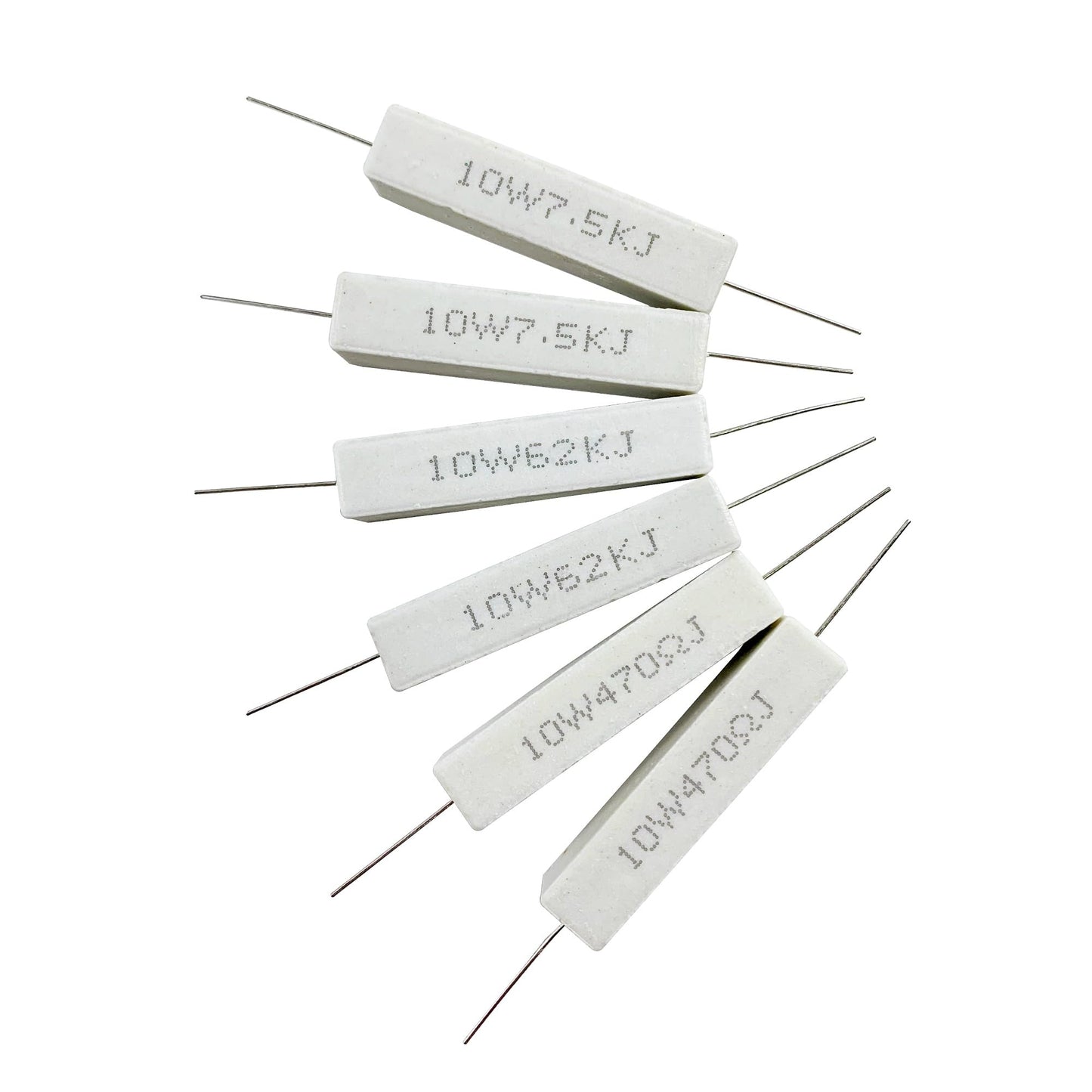 MOKMMKIT 25 Values 50 Pieces Ceramic Cement Resistor KIT 10W Resistance 10 Watt ±5% Power Resistors (100 Ohm - 100K Ohm)