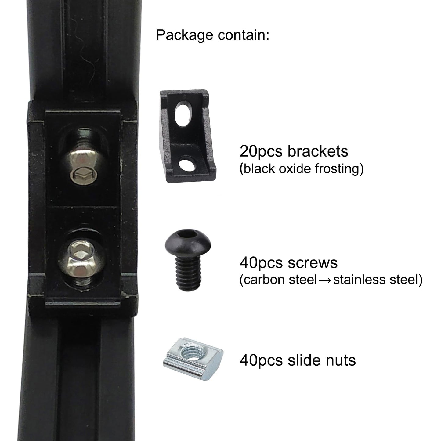 20Sets Black 2020 Series Aluminum Profile Connector Set, 20pcs Corner Bracket, 40pcs T Nuts and Hex Screw Bolt for 2020 Series Aluminum Rail Accessories