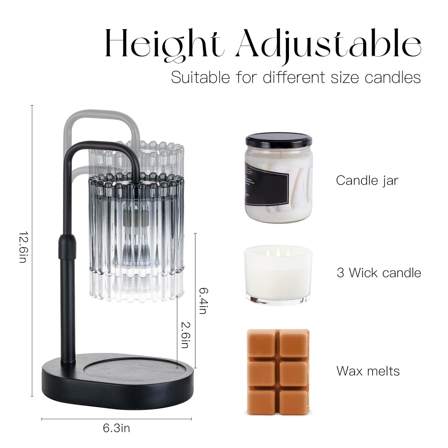 Candeldo Candle Warmer Lamp with Timer: Black Candle Warming Lamp with 2 Bulbs Height Adjustable Wax Melt Dimmable Home Decor for Women