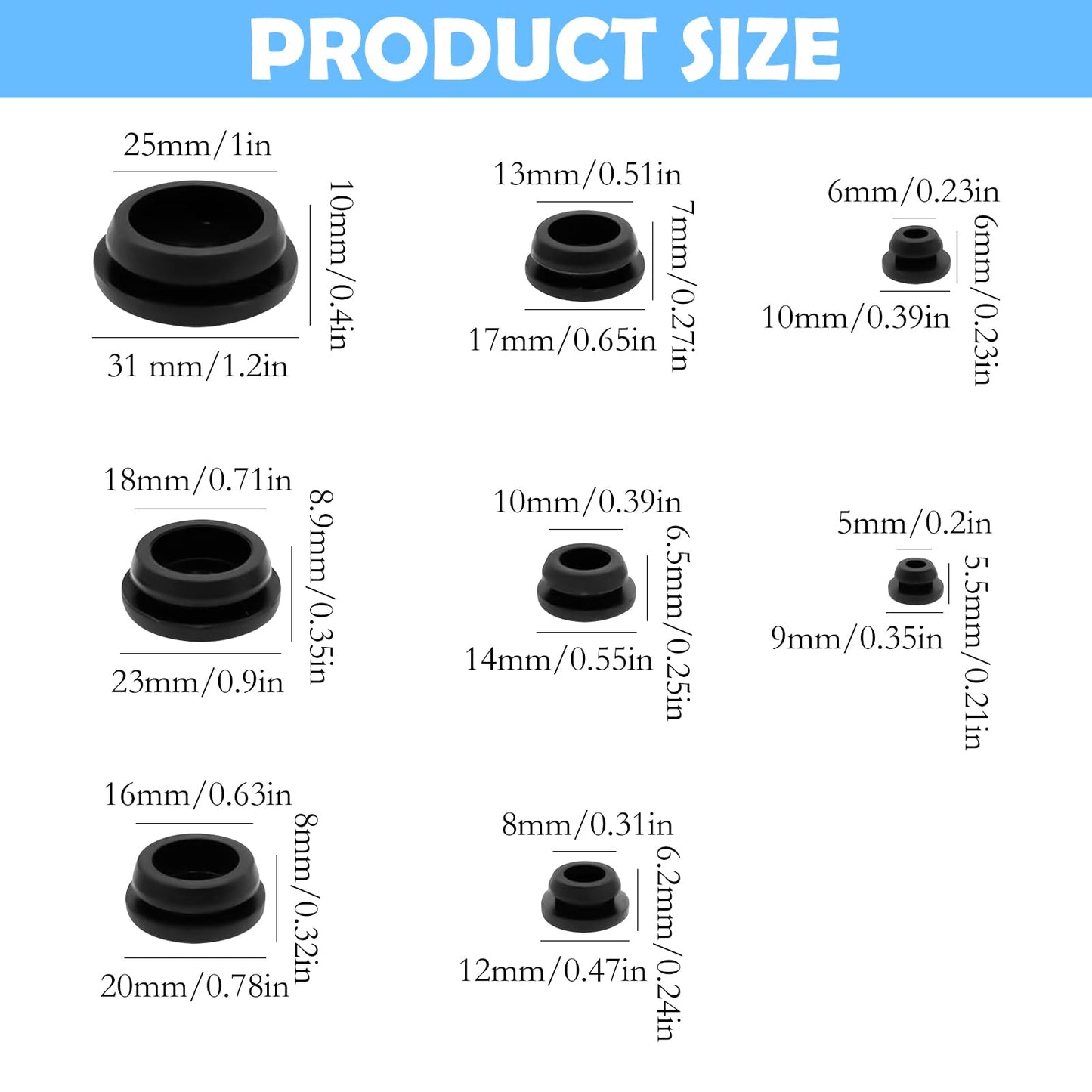 125Pcs Black Rubber Plug Box, Various Sizes of Round Hole Silicone Tool, Rubber Plugs for Round Holes, Silicone Plugs Suitable for Car Wiring Furniture