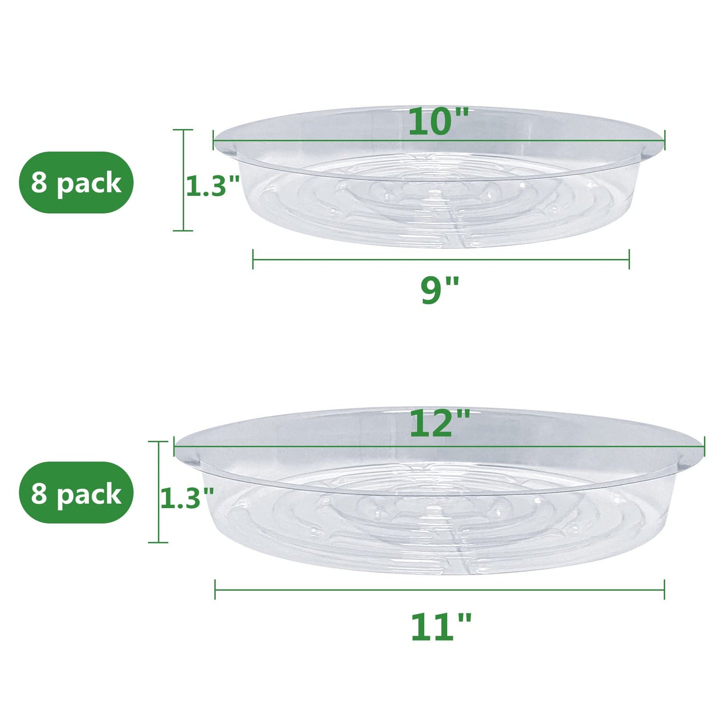 16 Pack 10inch/12inch Plant Saucer, Clear Plastic Plant Pot Saucer, No Holes Round Planter Drip Trays for Indoors & Outdoors Garden
