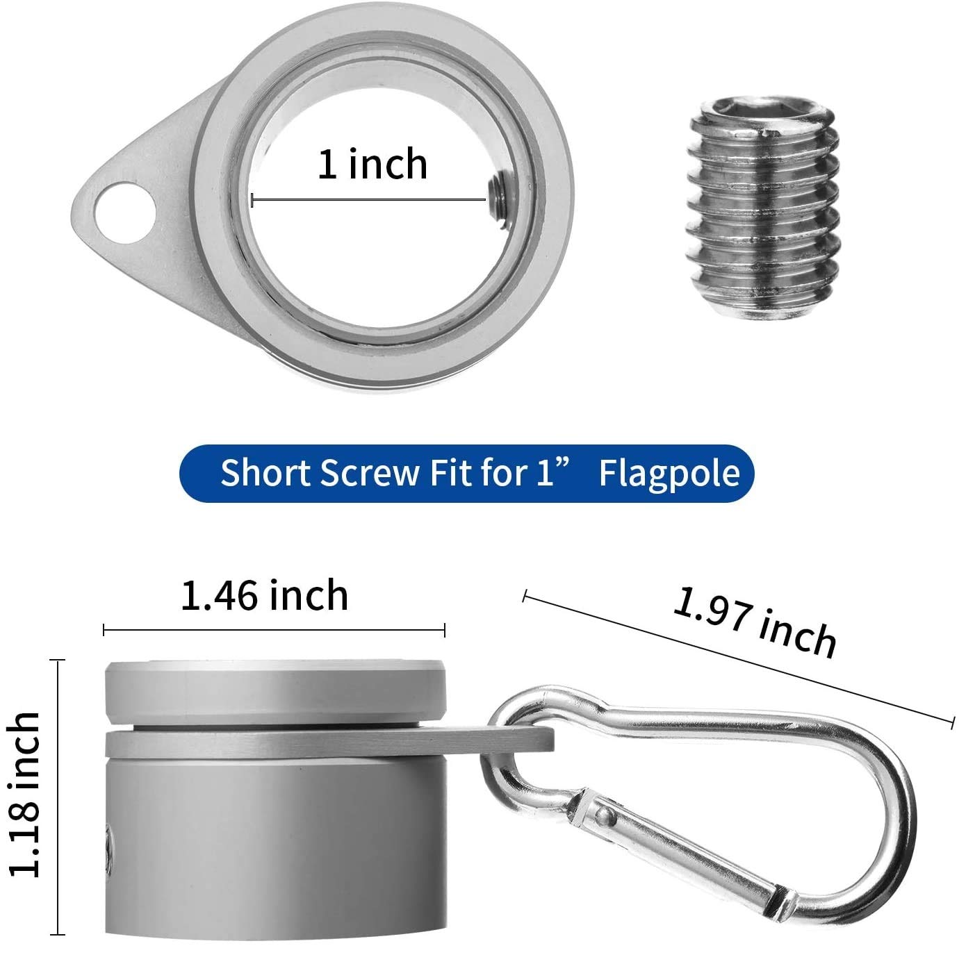 4 Pieces Flag Pole Rings,Aluminum Alloy Mounting Rings 360 Degree Rotating Flagpole Flag Mounting Rings Spinning Flag Pole Kit with Clip Hook for 1 Inch Diameter Flag Pole