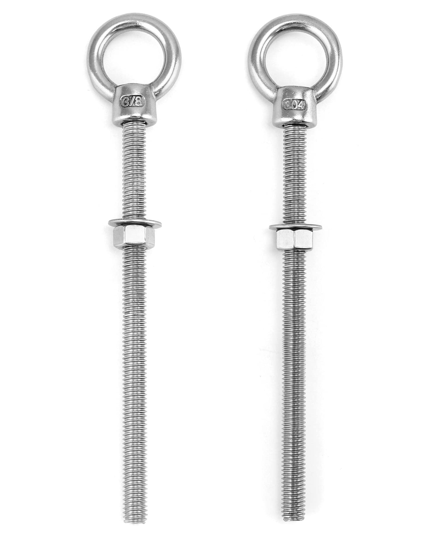 QWORK Threaded Eyebolts, 5 Pack 3/8" x 6" Long Stainless Steel Marine Grade Shoulder Eye Bolt