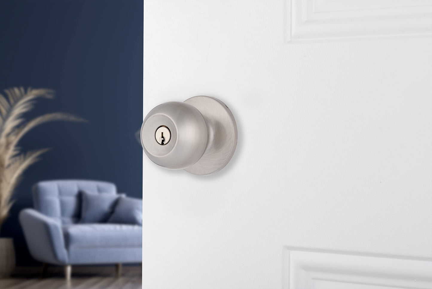 BRINKS – Transitional Keyed Entry Ball Door Knob, Satin Nickel - Designed for Traditional and Transitional Homes and Blends Seamlessly with Interior Décor (E2415-119), 1 Pack