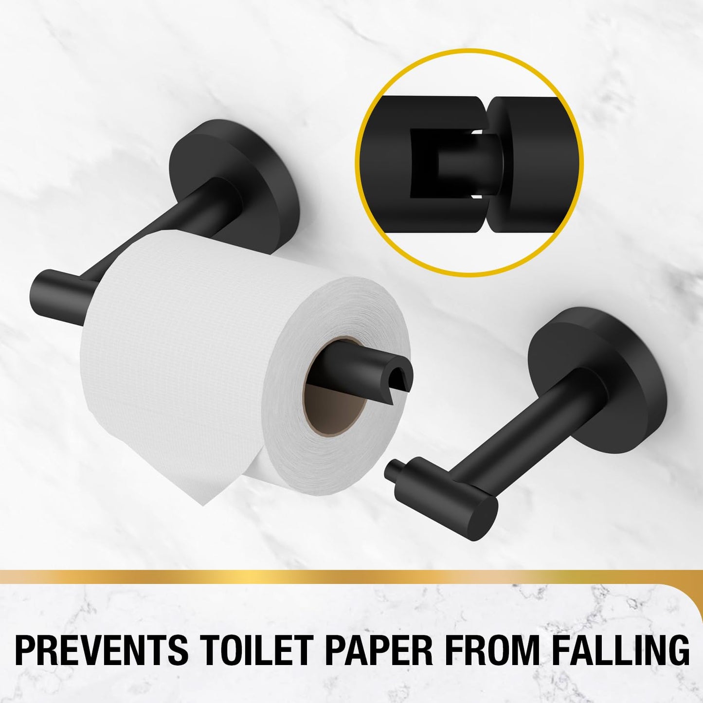 HITSLAM Toilet Paper Roll Holder Matte Black, 2 Pack Double Post Pivoting Toilet Paper Holder Wall Mount, SUS304 Stainless Steel Toilet Tissue Holder, Bathroom Accessories for Kitchen, Washroom