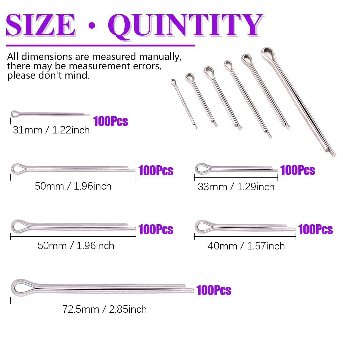 Swpeet 340Pcs 304 Stainless Steel Cotter Pin Clip Key Fastener Fitting Assortment Kit Perfect for Automotive Mechanics Small Engine Repair