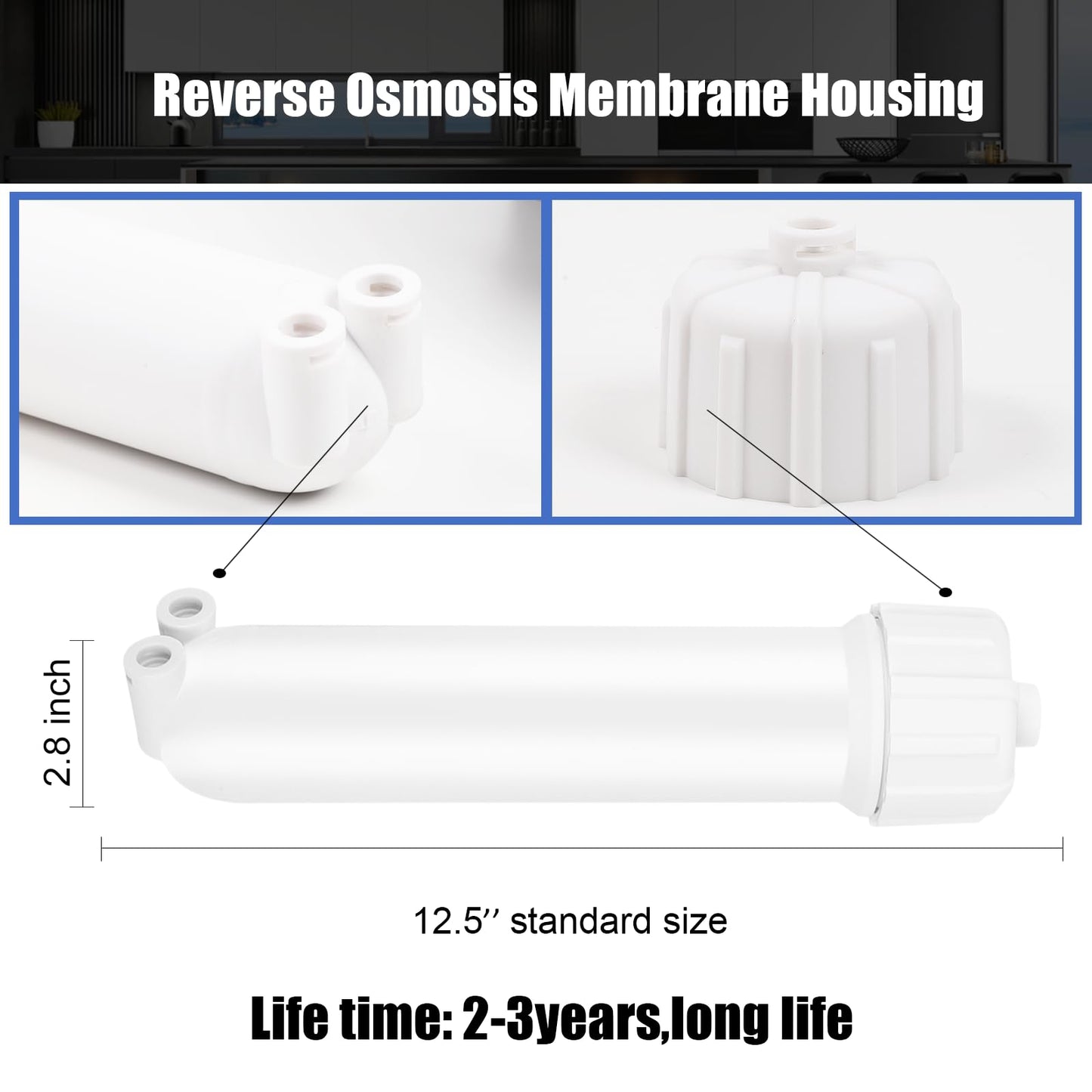YKMGON 1812/2012 Reverse Osmosis Membrane Housing Kit with Quick-Connect Fitting,Wrench for 24-150GPD Under Sink Home Drinking RO Water Filtration System