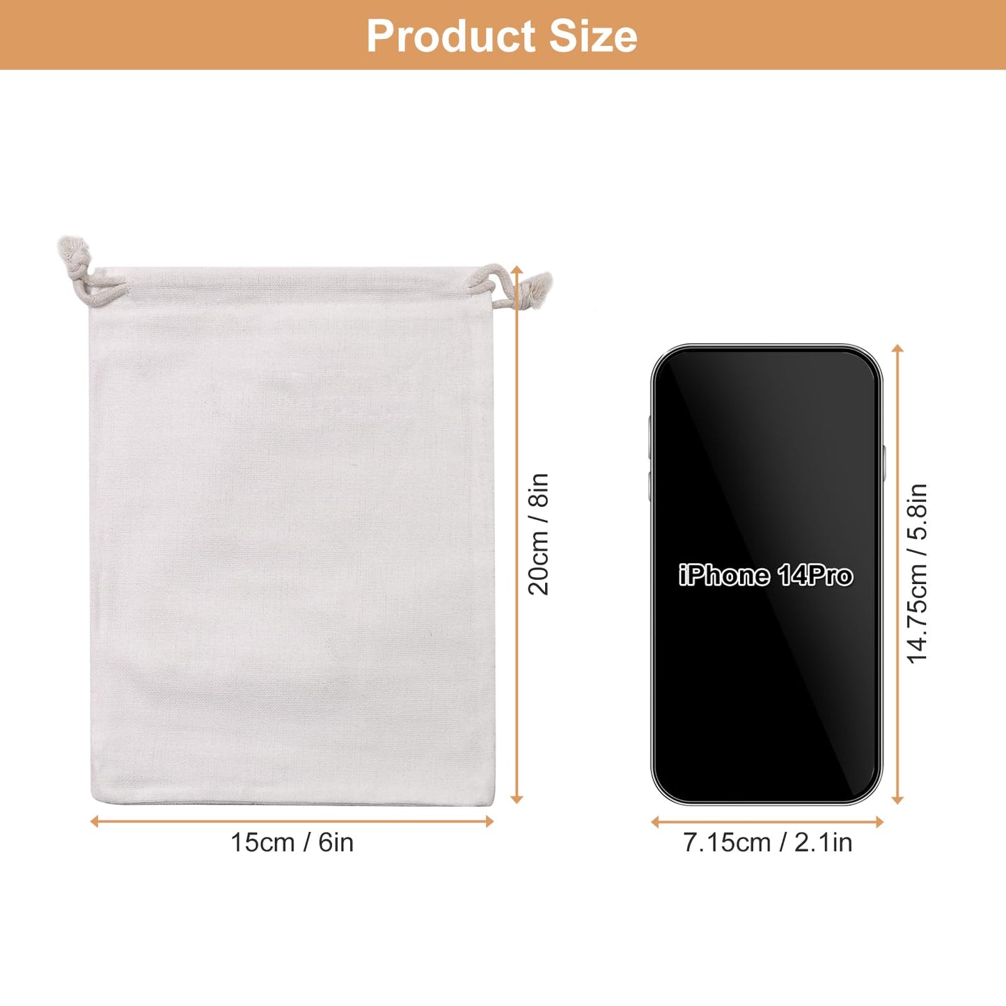 SumDirect 20Pcs Cotton Muslin Bags,White Large lightweight Gift Bags Breathable Pouches with Drawstring Reusable Packing Storage Bags for Wedding, Party, Birthday (15x20cm)