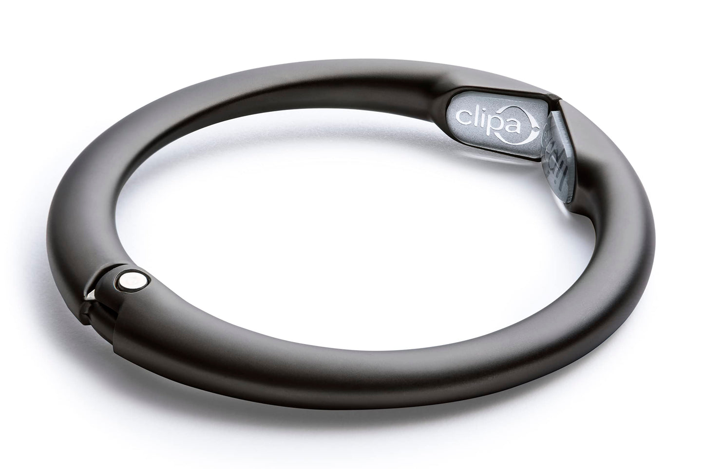 Clipa Handbag Hanger – Matte Black PVD - The Ring That Opens into a Hook and Hangs in Just 10 mm of Space, Holds 15 kg, 3 yr. Warranty.