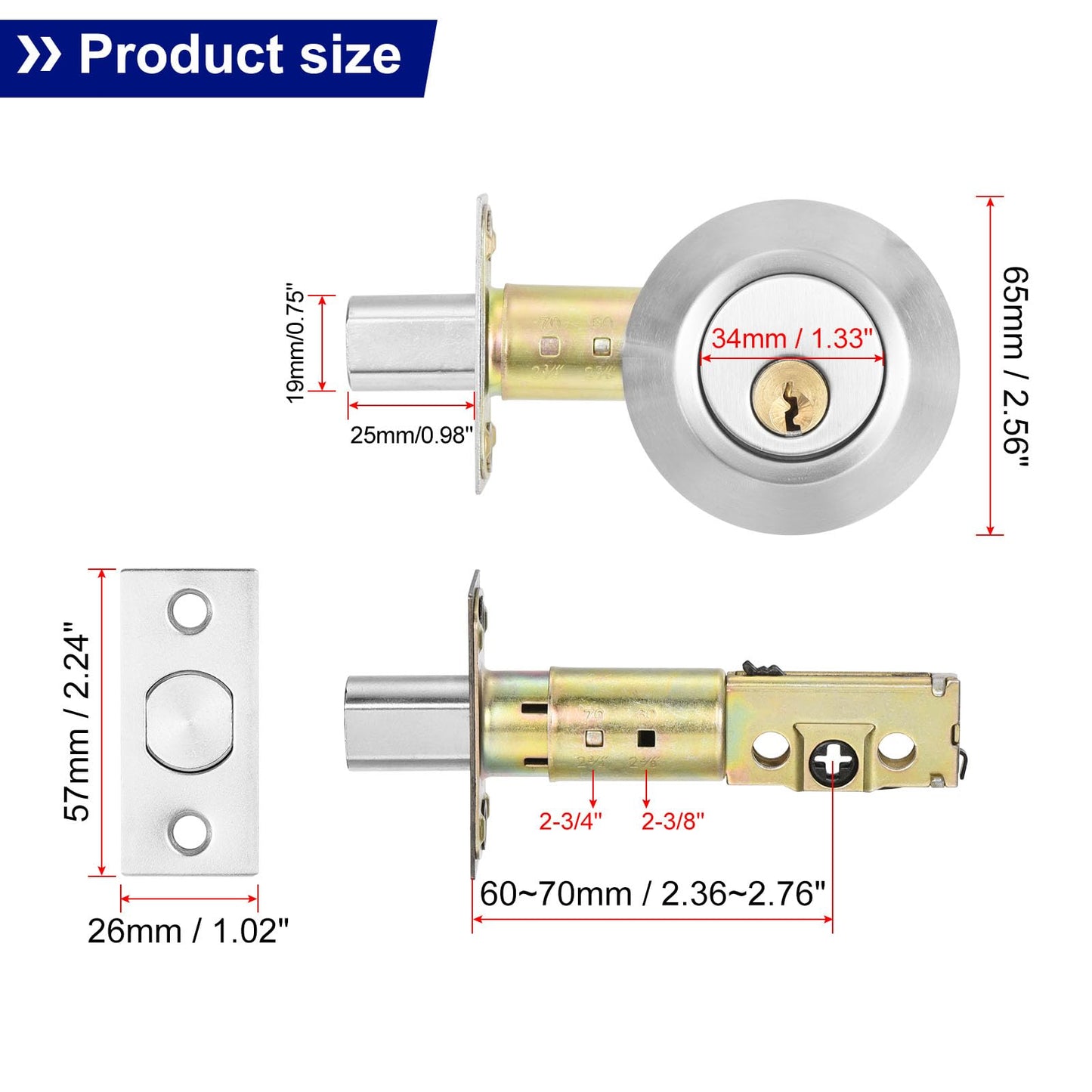 PATIKIL Single Cylinder Deadbolts 2 Pack Exterior Door Locks with Different Keys Security Entry Door Knob with Lock Front Door Locks for Exterior Door, Silver