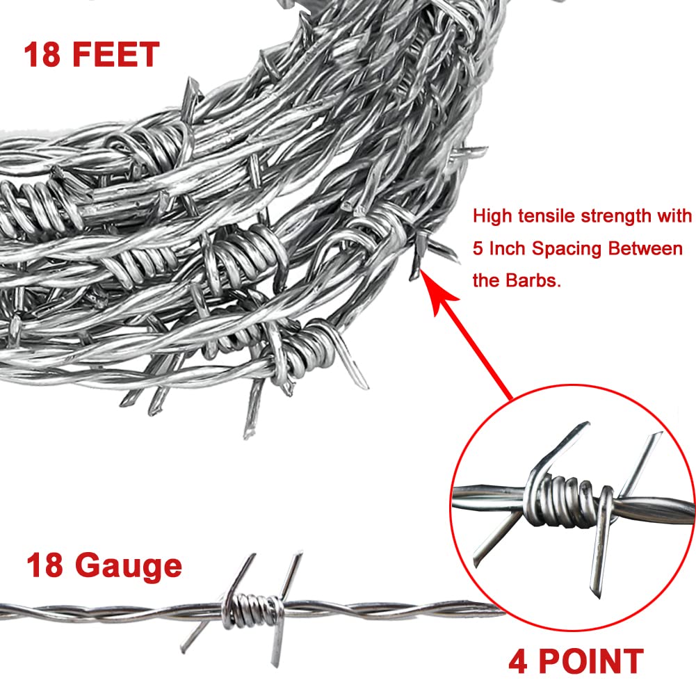 4 Point Barbed Wire, 18 Gauge Real Barb Wire Roll 40 Feet Barbwire for Fence, Baseball Bat, Bird Feeder, Garden & Crafts