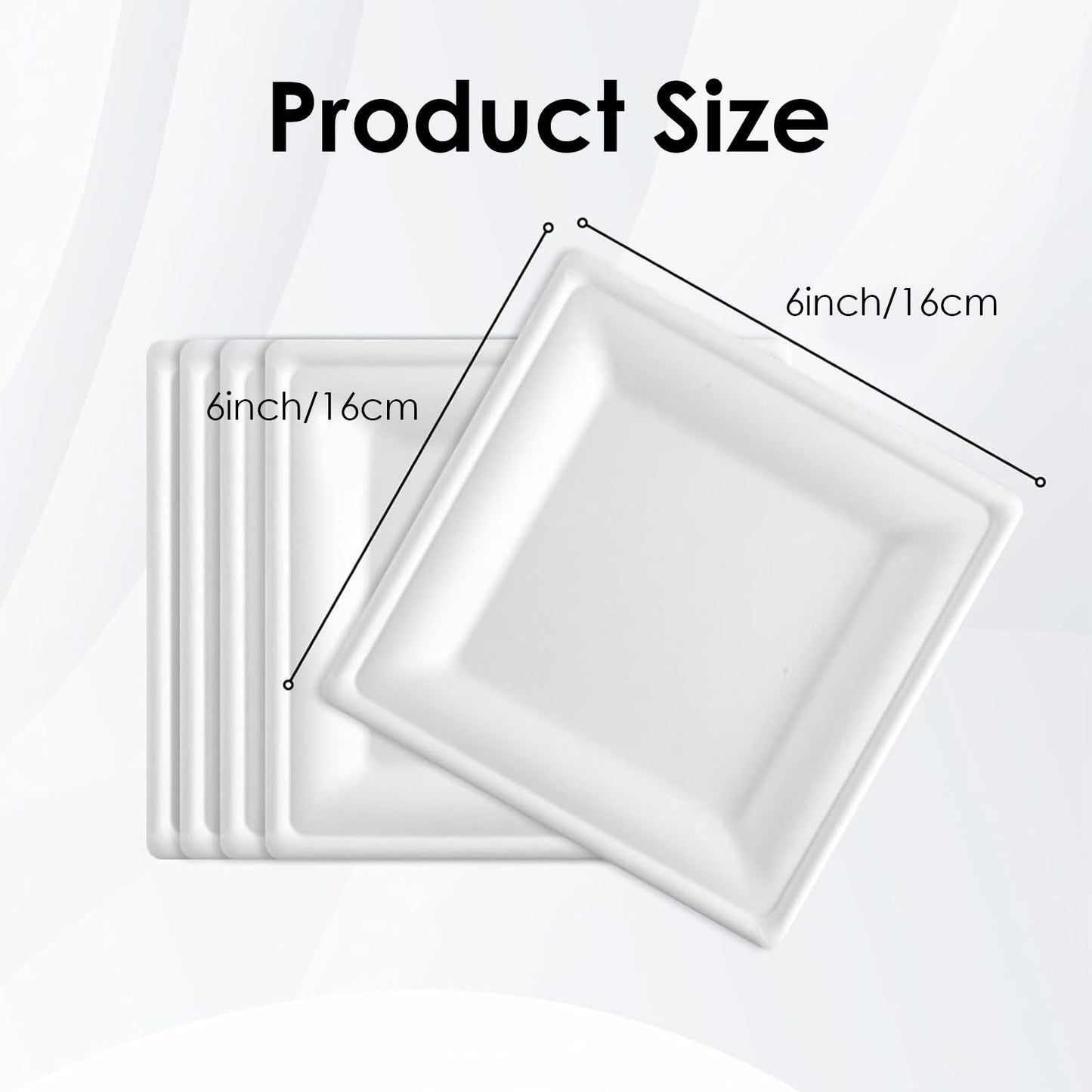 Voittozege 100 Pcs Compostable Square Paper Plates, 6" Square Dessert Plates, One-time Dinner Plate, 6 Inch White Disposable Plate for Party Compostable and Microwave