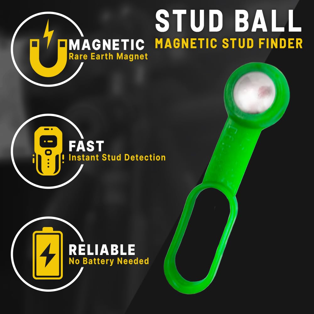 Rack-A-Tiers Stud Ball - Magnetic Stud Finder, Stud Detector, Stud Magnet, Detect Nails, Screws, & Metal Through Drywall, 27 Pounds of Pull, No Batteries Required (52300)