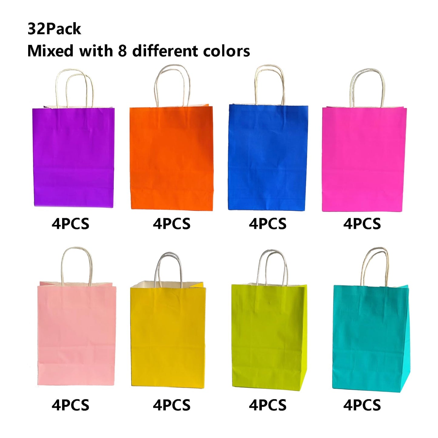 32 Pack Medium Paper Gift Bags with Handles, Kraft Paper Party Favor Bags Bulk for Kids Birthday, Baby Shower, Crafts, Wedding, Party Supplies Goodie Bags Medium Gift Bags