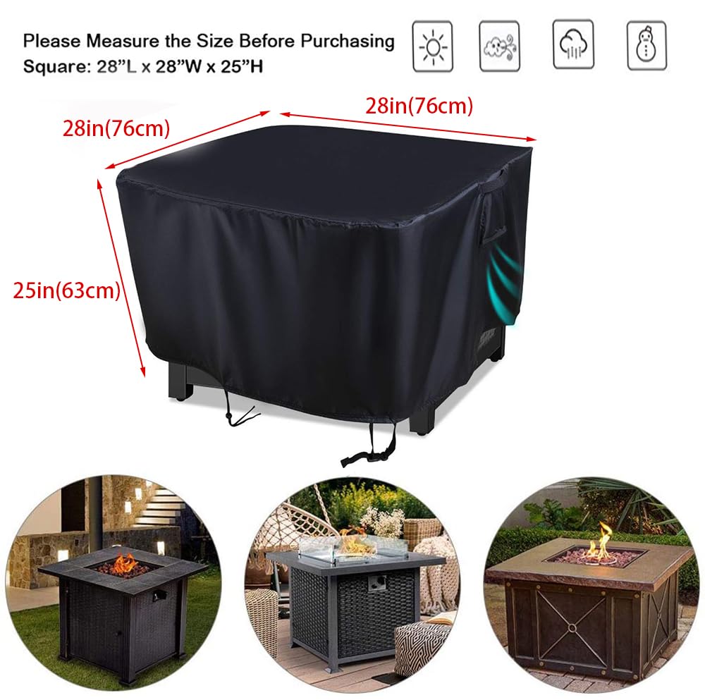 Aidetech Fire Pit Cover Square, 28 inch Waterproof Fire Pit Table Cover, Patio Gas Fireplace Covers - 28”L x 28”W x 25”H