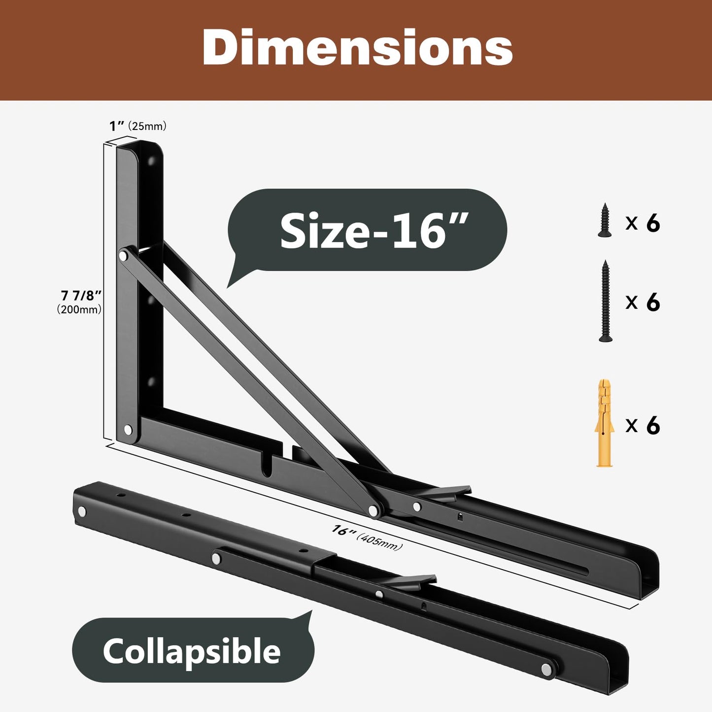 Cudebo 16 Inch Folding Shelf Brackets, Heavy Duty Shelf Brackets for Work Bench, Wall Desk, Support Tablette, Space Saving DIY Bracket, Max Load 220LB/100KG, Pack of 2, with Screws