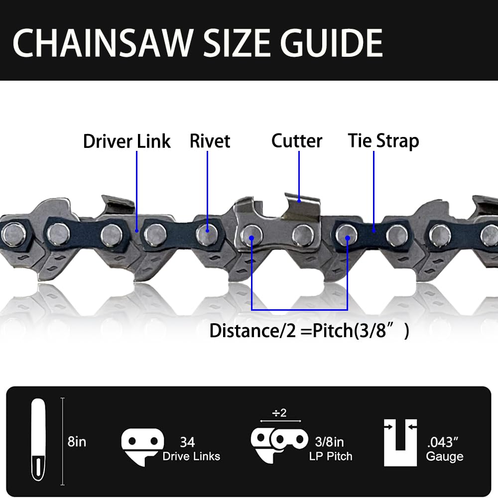 Aporozona 8inch Chainsaw Chain,Replacement DWO1DT608 Fits DEWALTDCPS620 DCPS620M1, Fits Remington