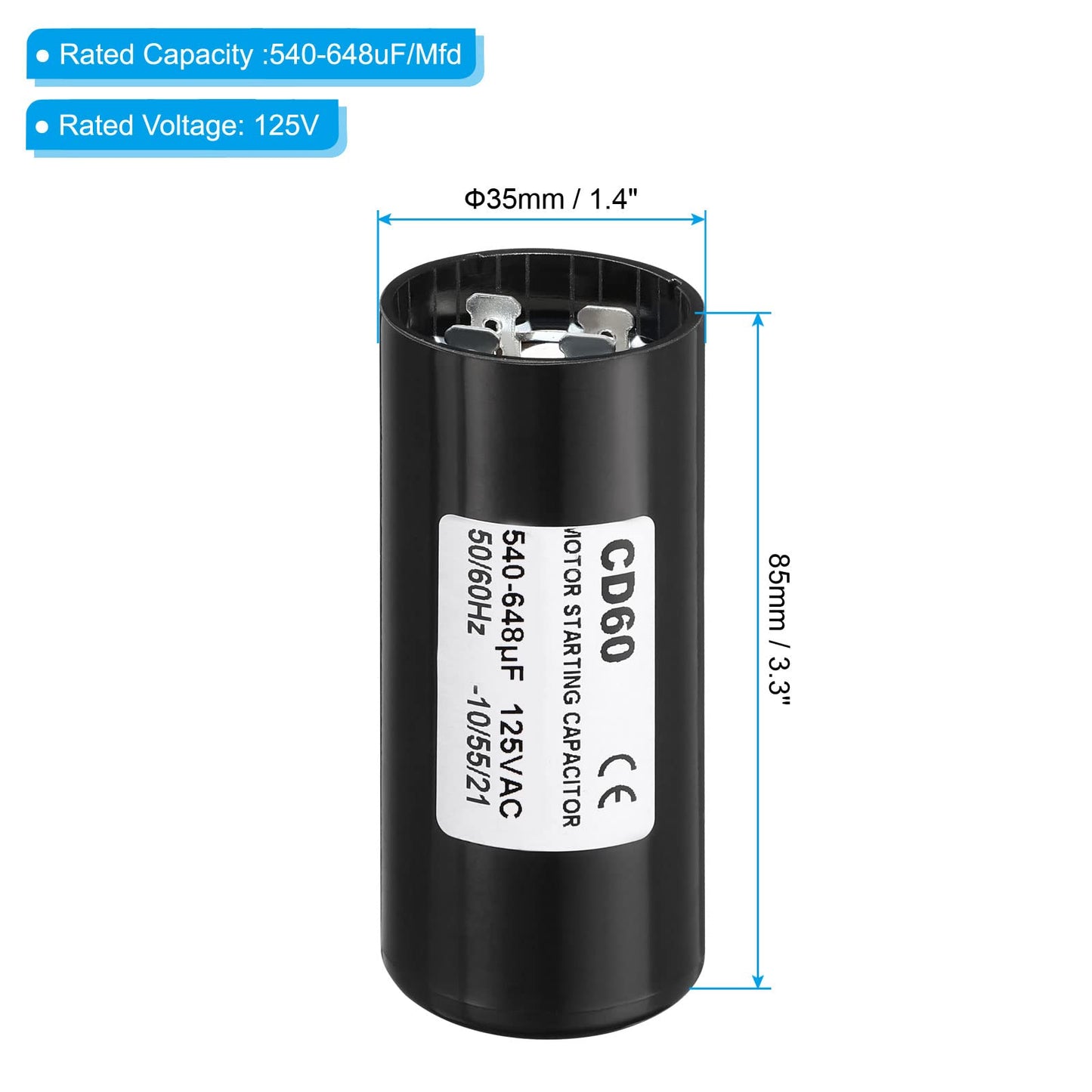 PATIKIL Motor Start Capacitor, 2 Pack 540-648uF/Mfd 125V 50/60Hz CD60 Run Capacitor Motor Starting Capacitor for Electric Motor Starts Running