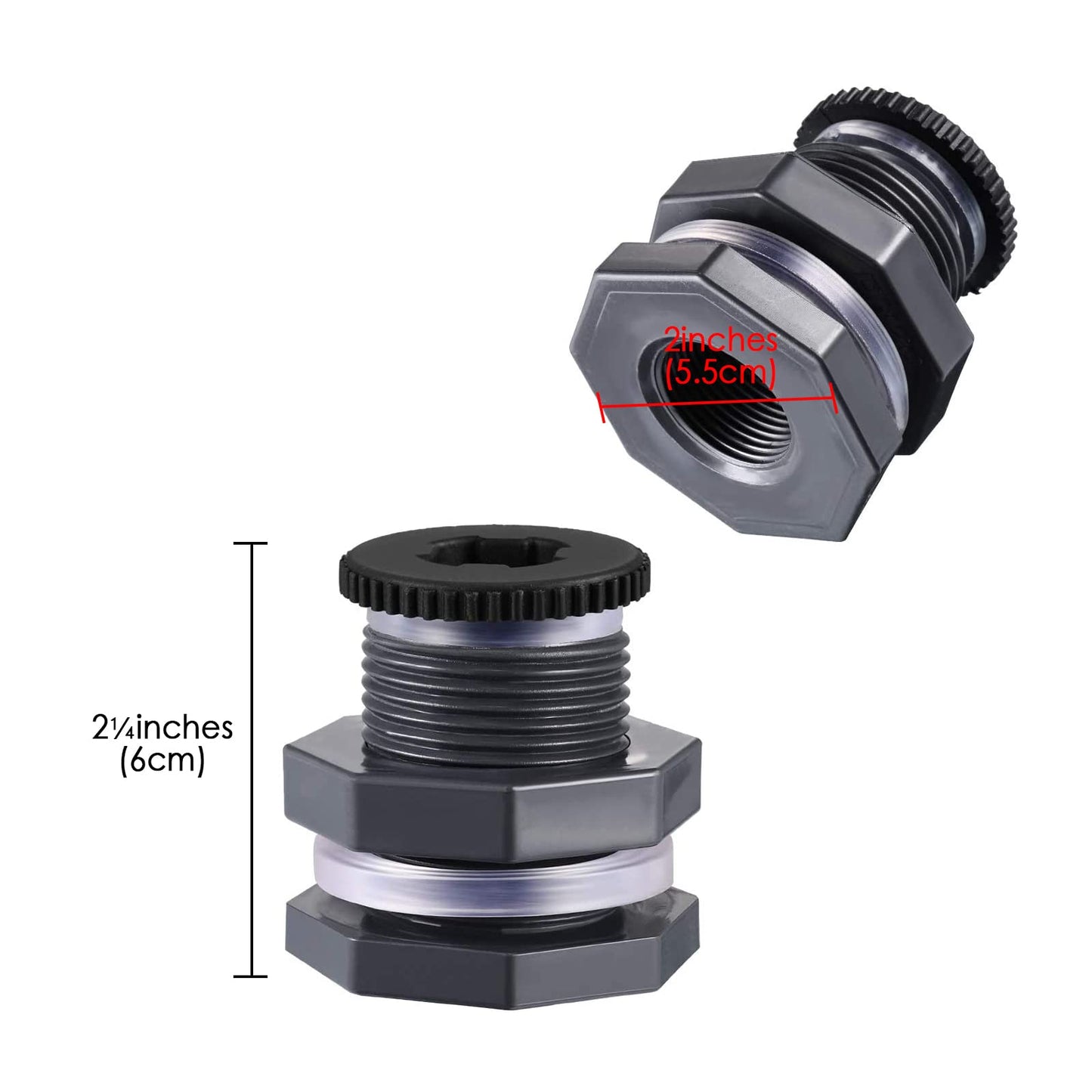 3/4 Inch Female PVC Bulkhead Fitting with Plug and Thick Silicon Seal Gasket, Rain Barrel Connector Kit with Plugs for Rain Barrels, Aquariums, Water Tanks, Tubs, Pools (4 Pack)