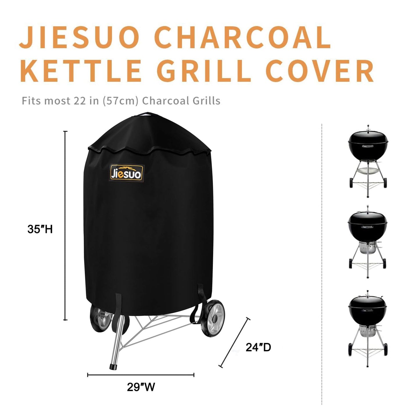 BBQ Cover for Weber Charcoal Kettle, Premium 22 Inch Grill Cover, Heavy Duty Waterproof Grill Covers