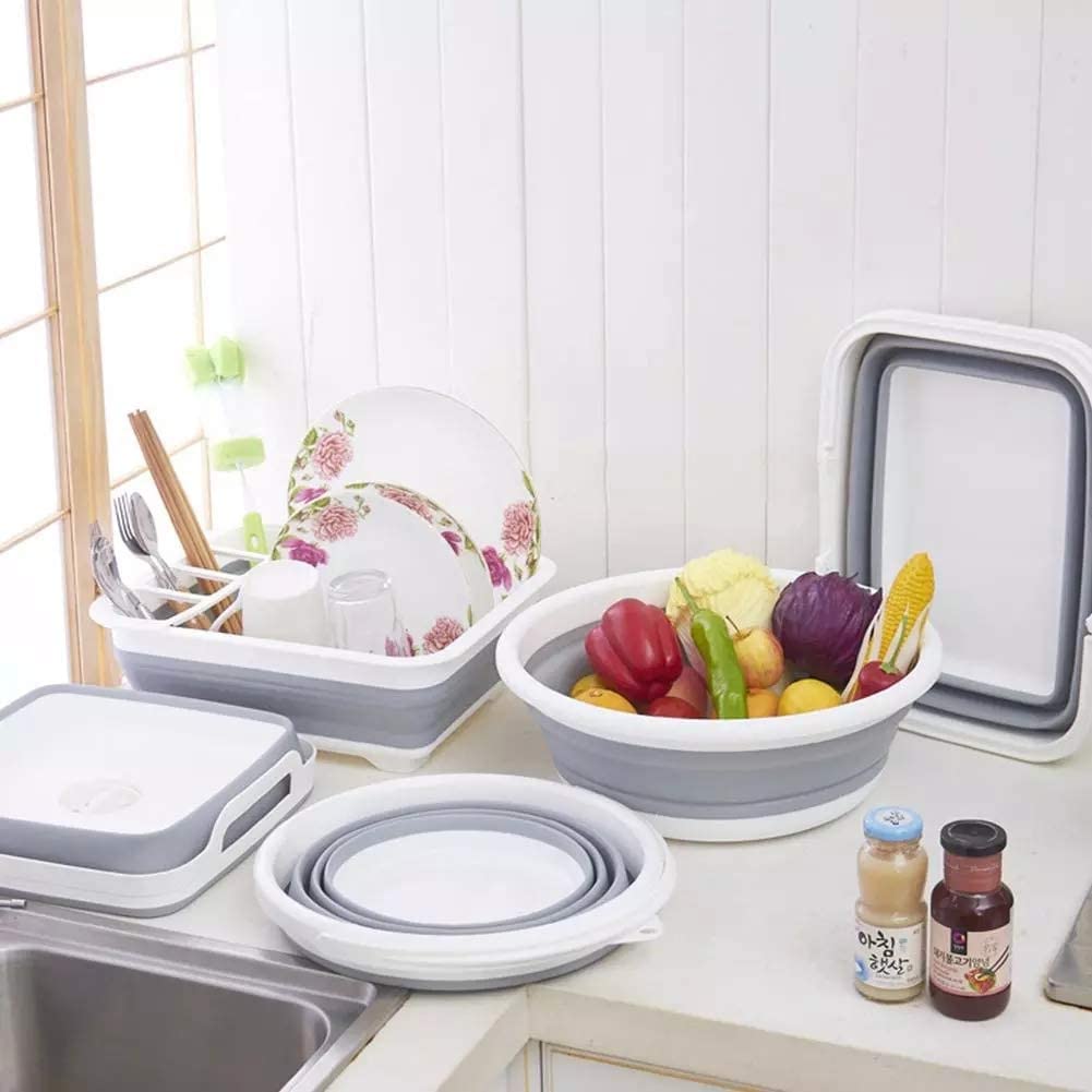 AAKitchen Collapsible Dish Rack and Drainboard Set Foldable Dish Drying Rack Portable Dish Drainer Storage Organizer Camping RV Kitchen Accessories for RV Campers Travel Trailers
