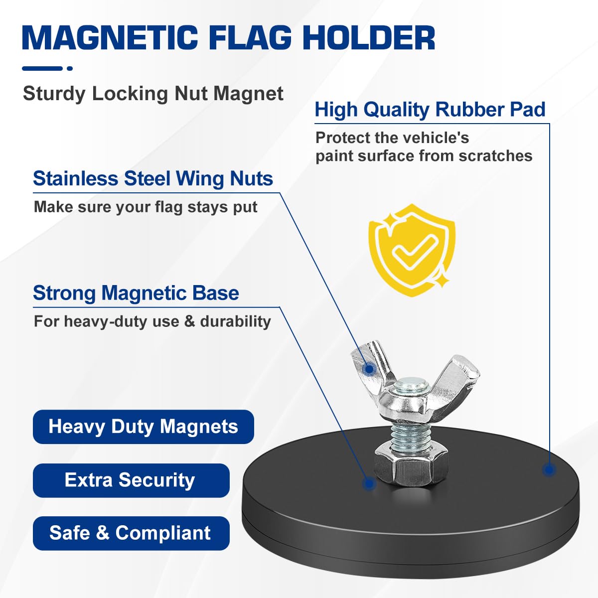4Pcs Rubber Coated Heavy Duty Magnetic Flag Holder for Oversize Load Signs, Strong Magnet for Wire Loop Flags with Locking Wing Nut, Oversize Load Magnet Flag Magnet Safety Flags Sign for Trucks