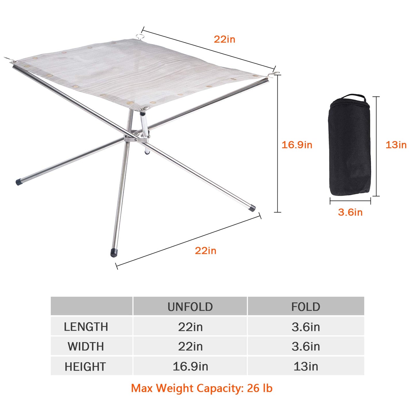 Portable Outdoor Fire Pit 22 Inch Upgrade Foldable Stainless Steel Mesh Fire Pit Wood Burning, Collapsible Fireplace Space Saving Perfect for Camping, Backyard, Patio, Garden (Carrying Bag Included)
