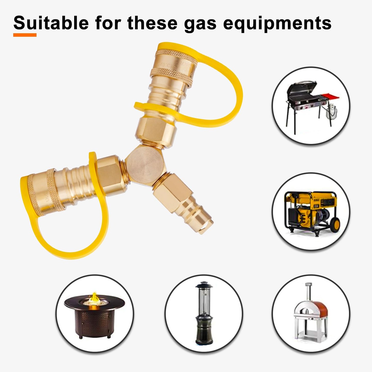Rushare 3/8" Natural Gas Quick Connect Fittings, Quick Disconnect 3/8" Y Splitter for Natural Gas BBQ, Natural Gas Grill, Fire Pit, 2 Way 3/8" Quick Disconnect
