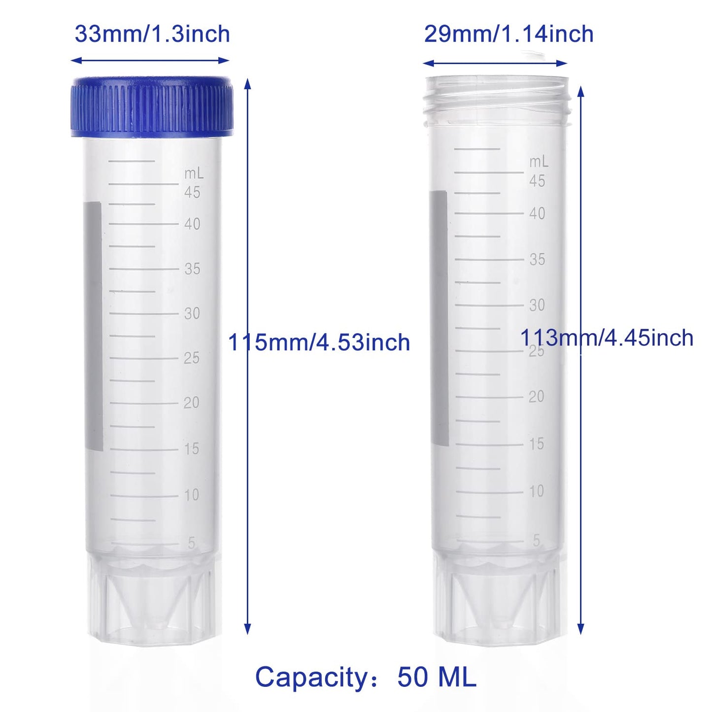 ESHATO 50 Pack Sterile Centrifuge Tubes, 50ML Polypropylene Self-Standing Test Tubes with Leak-Proof Screw Caps, Graduated and Write Marks, Conical Tubes, DNase/RNase Free, Human DNA-Free