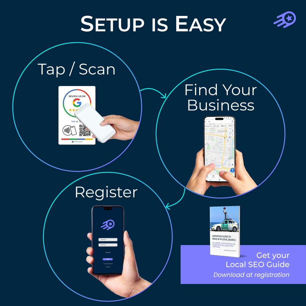Review Launch Review Tap Card Compatible with Google Review Stand | Boost Online Reviews Google Rank with Fast Zappy NFC Tap QR Code Stand | Works Like a Digital Card tap dot Card (Card, 3 Pack)