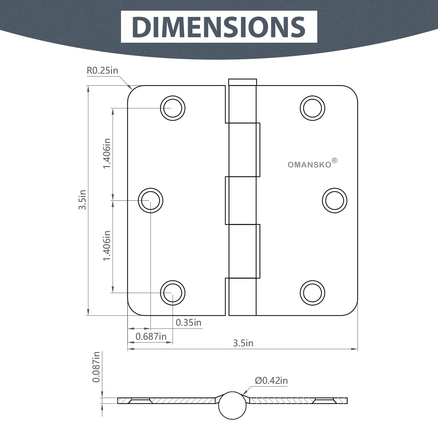6 Pack 3.5" x 3.5" Black Door Hinges, Matte Black Door Hinges 3 1/2 Interior Door Hinges 1/4" Radius Standard Residential Bedroom Door