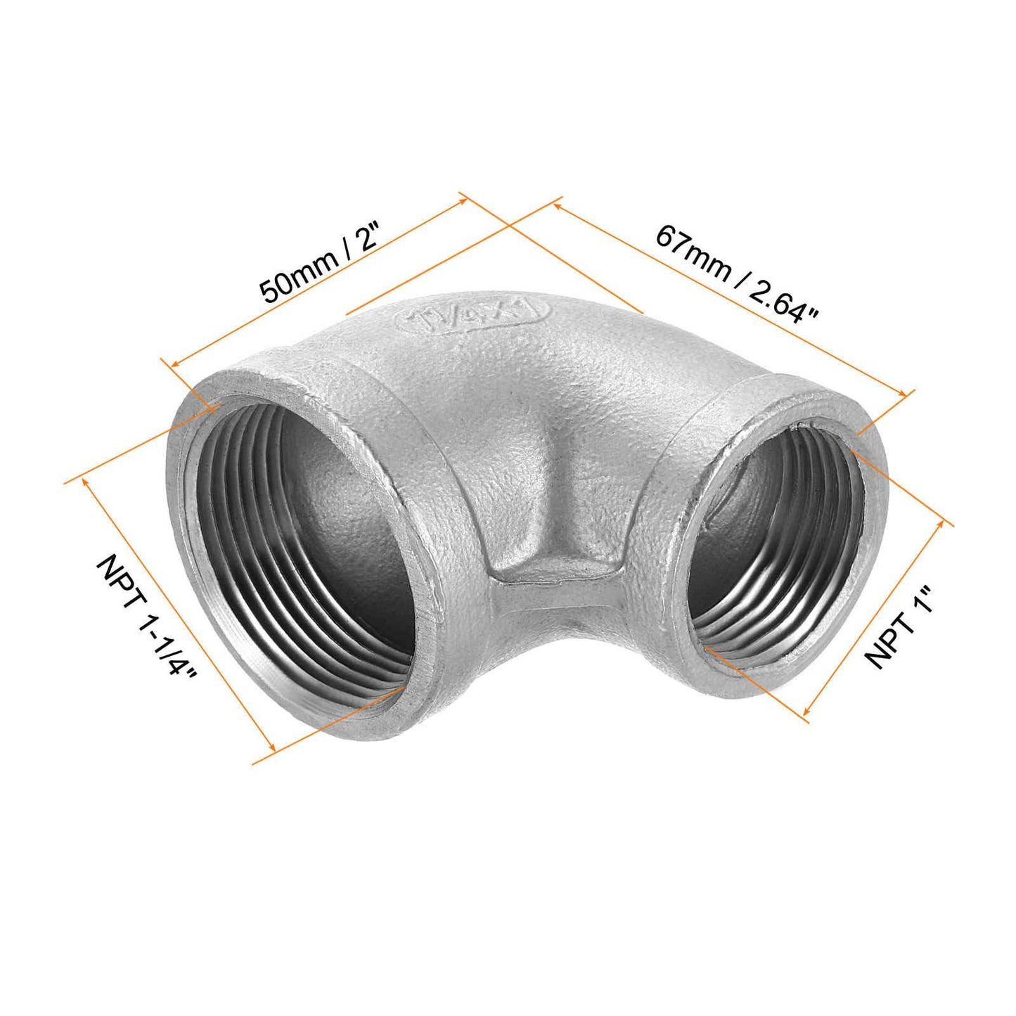 HARFINGTON 304 Stainless Steel 90 Degree Elbow Fittings NPT 1-1/4 x NPT 1 Female to Female Threaded Adapter Pipe Fitting for Connecting Water Pipe Air Hose PVC Tube Cast Coupling