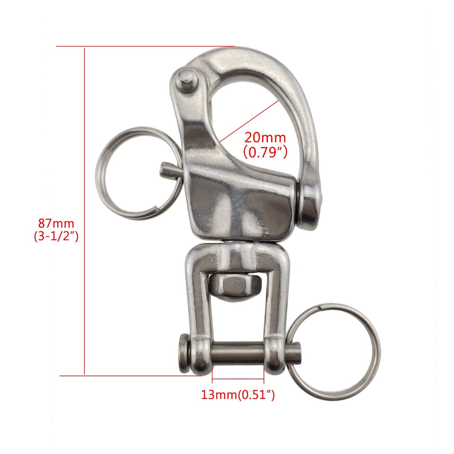 Pair of 3-1/2 inch Jaw Swivel Snap Shackle 316 Stainless Steel for Sailboat Spinnaker Halyard