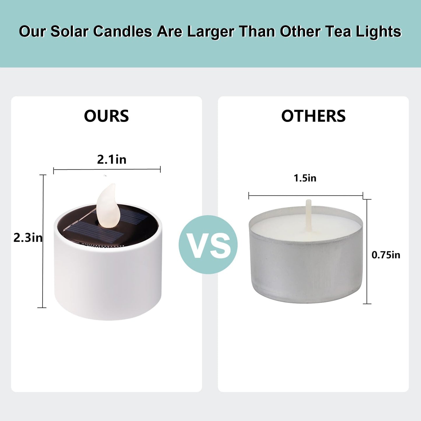 Solar Candle Lights Outdoor Waterproof - 8 Pack Rechargeable Flickering Tea Lights Solar Powered Reusable LED Candles Flameless Lamp Nightlights for Lanterns Garden Camping Home Decor, 2.3''x2.1''