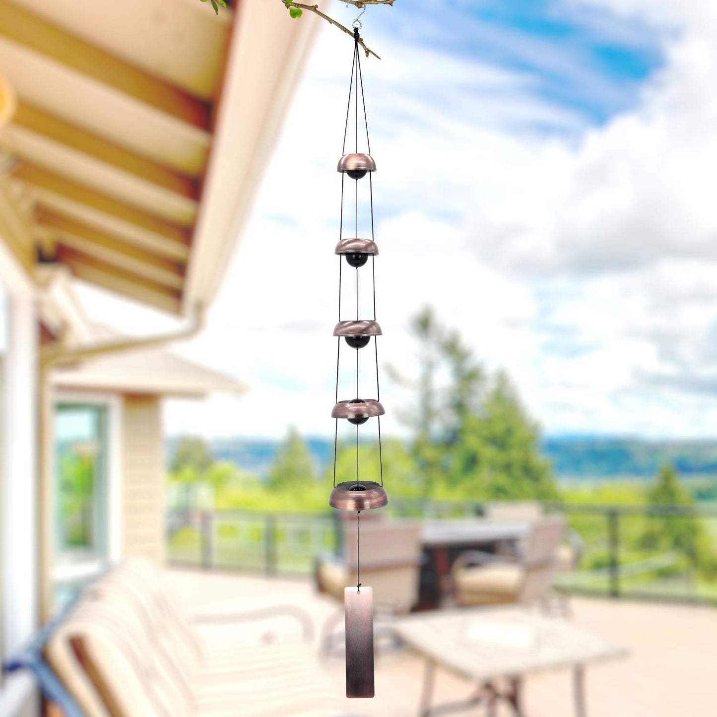 Bell Wind Chimes, Temple Wind Bell, Red Copper Wind Chimes with 5 Bells, Feng Shui Wind Chime for Home Yard Outdoor Decoration, A Great Memorial Wind Chime for Someone Who Loves Peace Red Copper