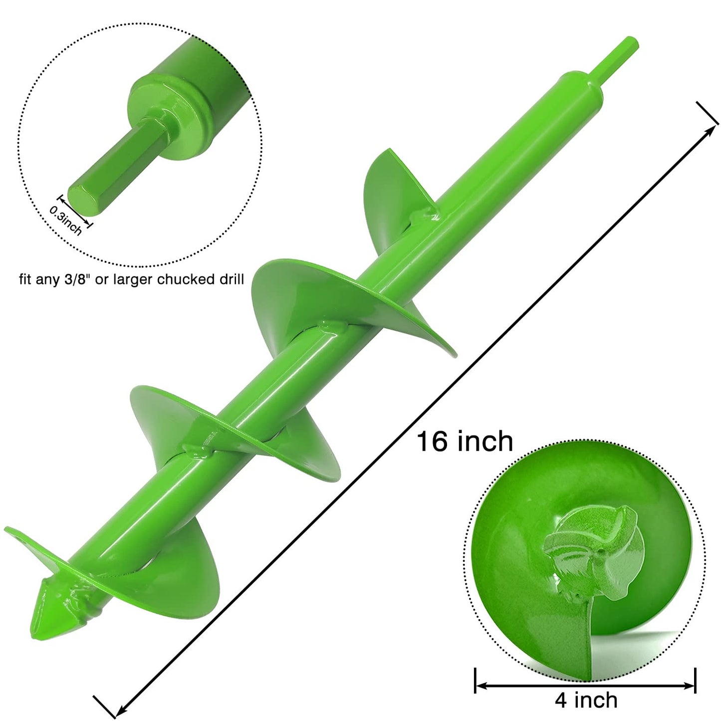 16"x4" Post Hole Auger Drill Bit for Planting, Post Hole Digger Garden Earth Auger Spiral Drill Bit for Dirt/Hard Soil/Clay, Compatible with 3/8" Hex Drive Drill Bits