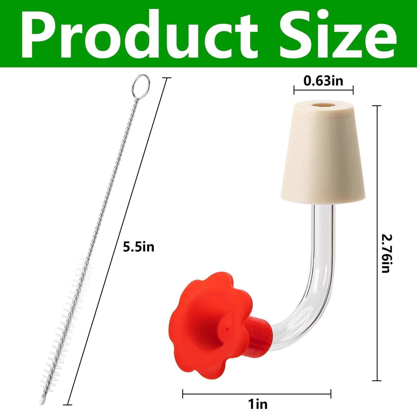 DECOHS 9 Pcs Hummingbird Feeder Tubes with Red Floral Tip, Bird Hummingbird Feeder Replacement Parts with 3 Brush, Outside Flower Bird Water Feeder Tubes Stoppers for Making Your Own Bird Feeders